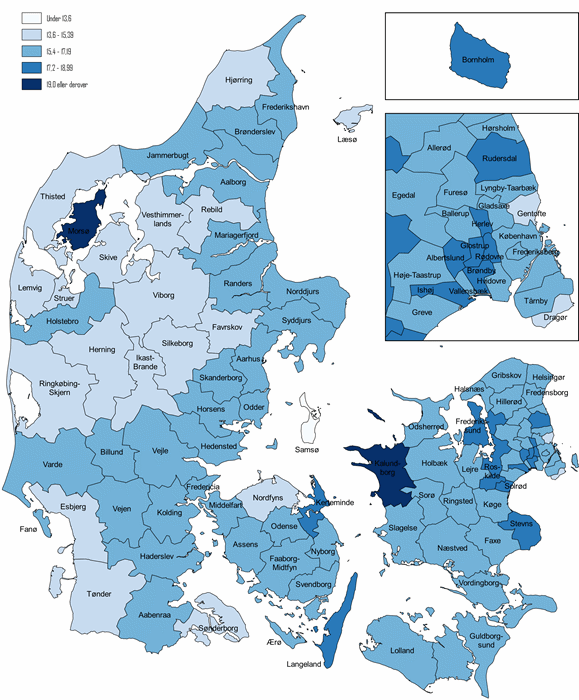 Figur 3 - Fordeling af sygefraværsdagsværk i kommunerne - 2022