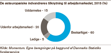 Graf der viser østeuropæiske indvandreres tilknytning til arbejdsmarkedet