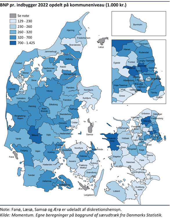 BNP pr. indbygger 2022 opdelt på kommune niveau